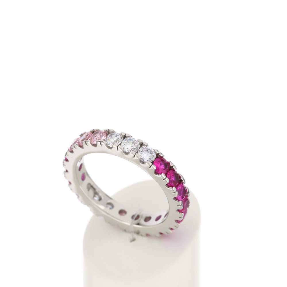 Bague argent 925 zirconias tricolores roses fushia roses et blancs - vue 3