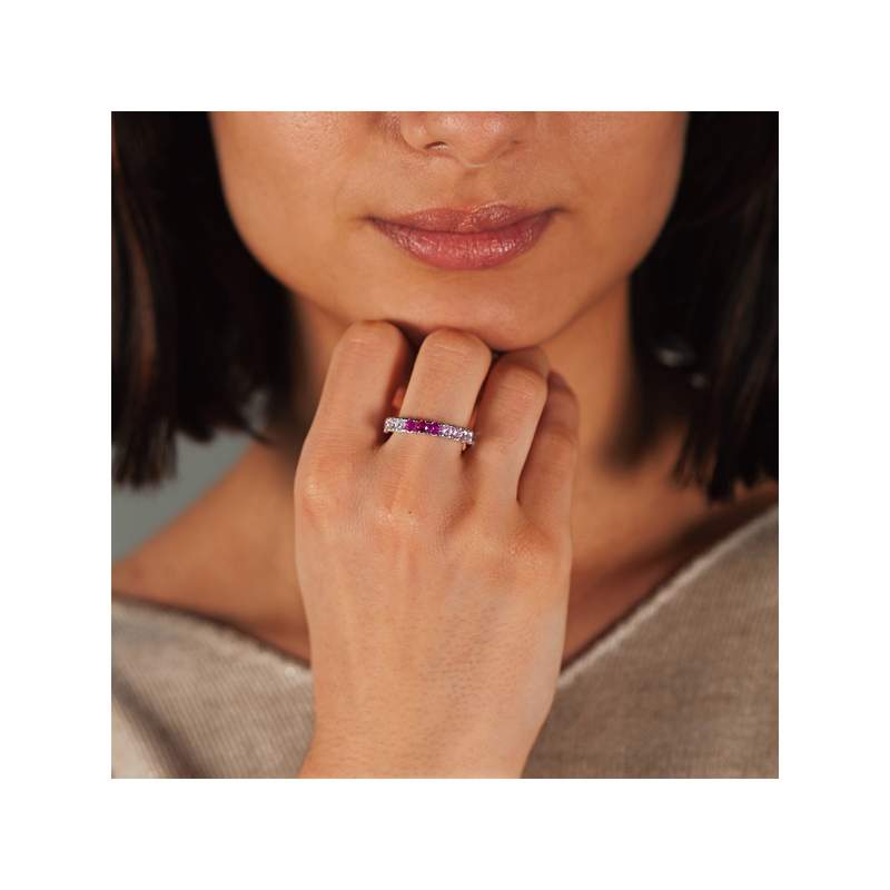 Bague argent 925 zirconias tricolores roses fushia roses et blancs - vue porté 1