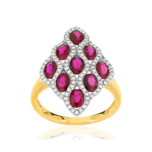 Bague 2 ors 750 losange rubis et diamants
