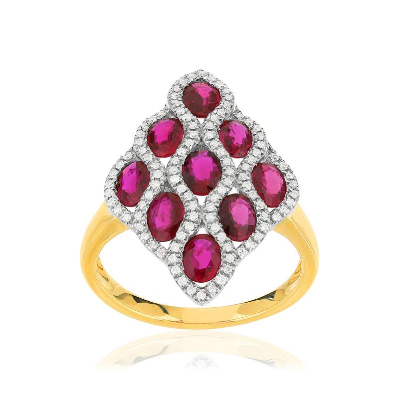 Bague 2 ors 750 losange rubis et diamants - vue 1