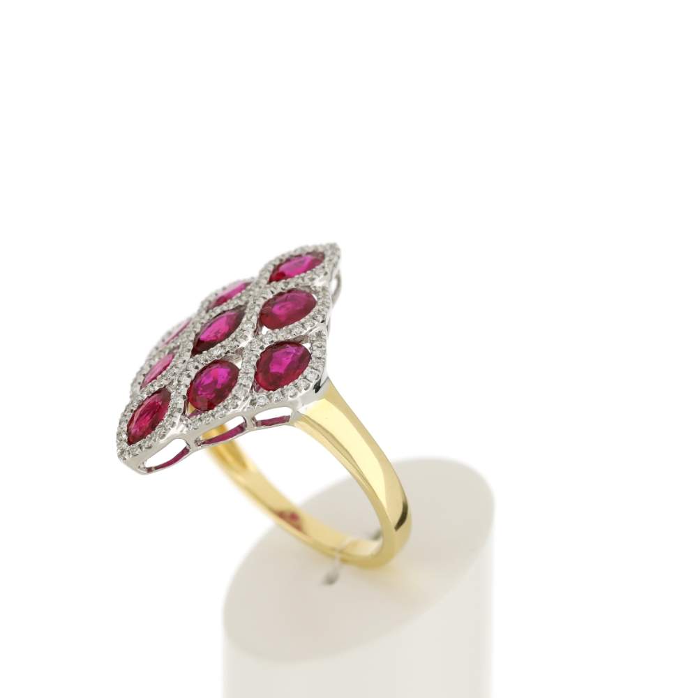Bague 2 ors 750 losange rubis et diamants - vue 4