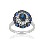 Bague or blanc 750 saphirs diamants - vue 1