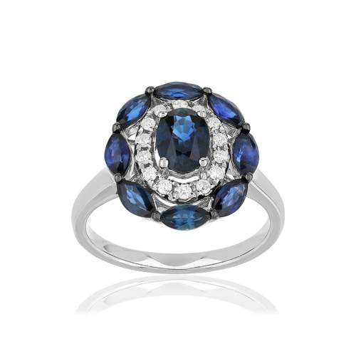 Bague or blanc 750 saphirs diamants