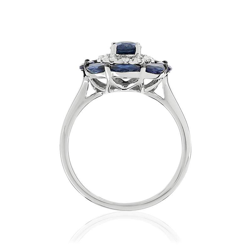 Bague or blanc 750 saphirs diamants - vue 2