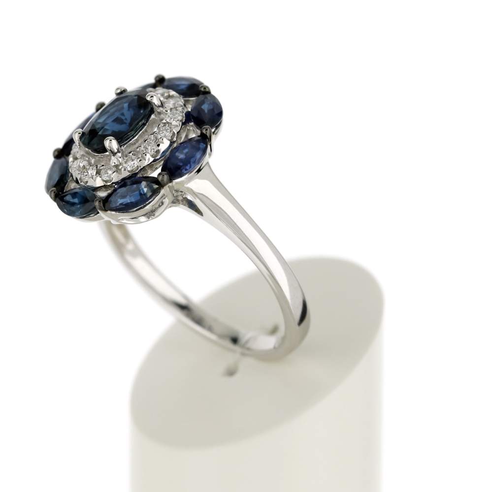 Bague or blanc 750 saphirs diamants - vue 4
