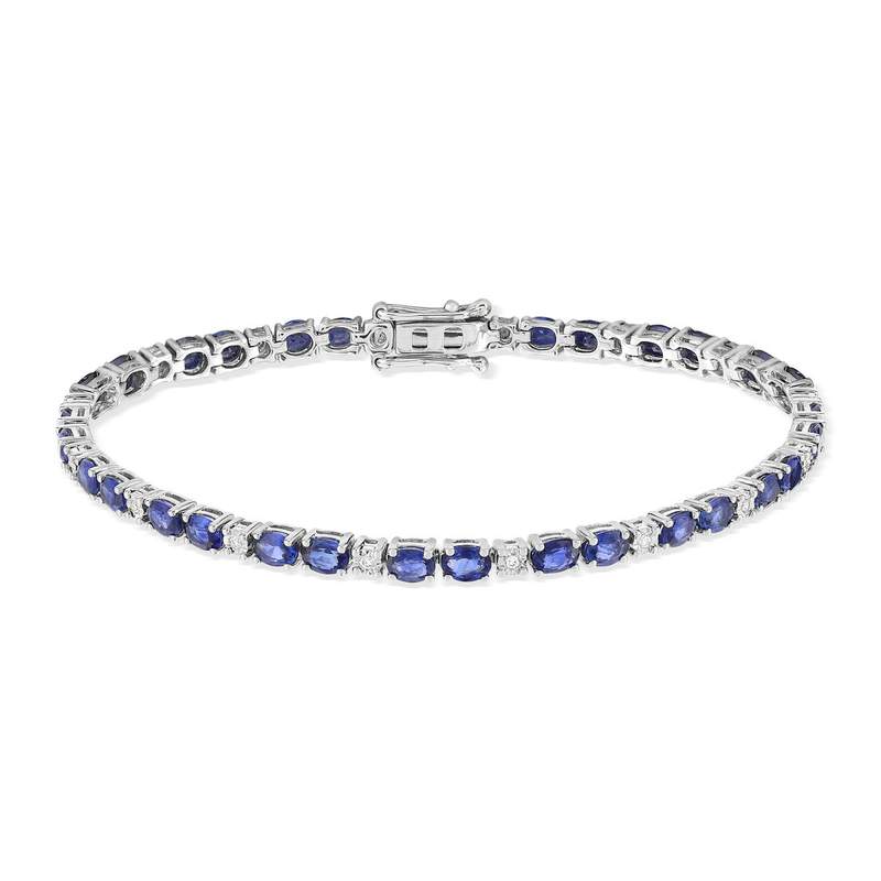 Bracelet or 750 blanc saphirs et diamants 18 cm - vue 2