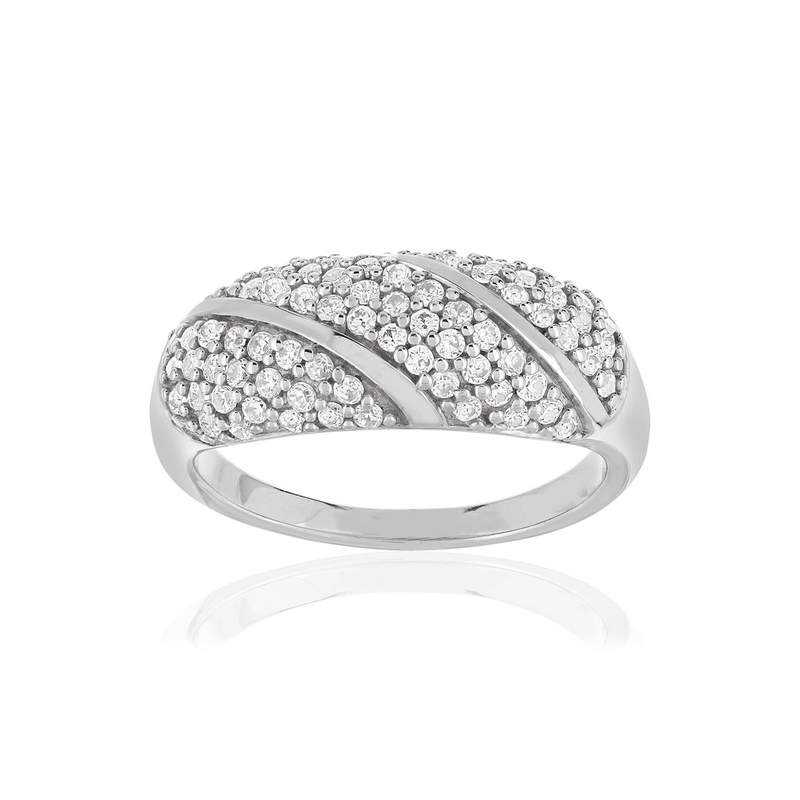 Bague argent 925 bombée zirconias - vue 1