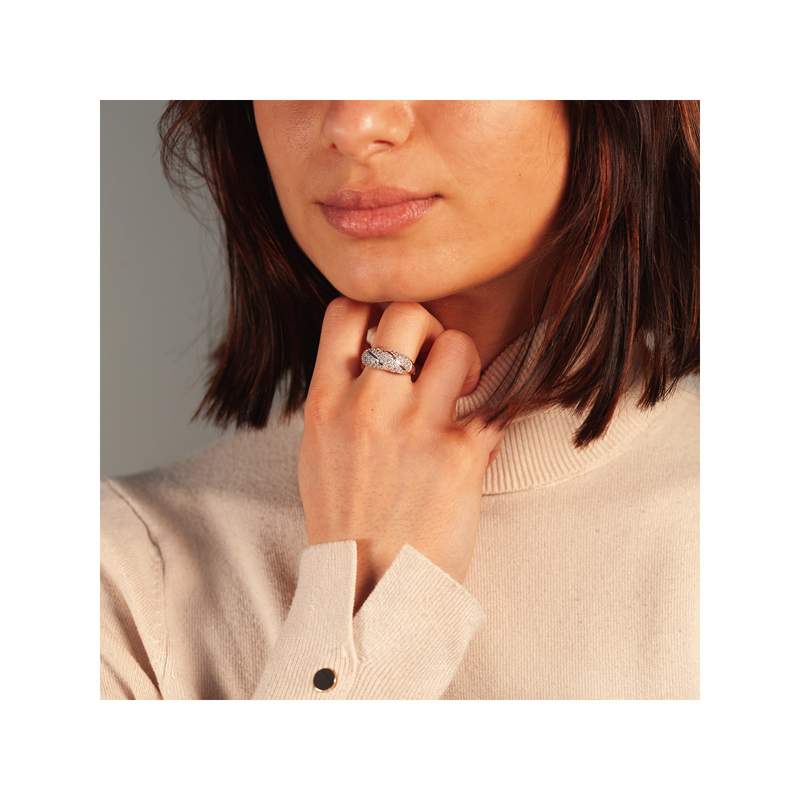 Bague argent 925 bombée zirconias - vue porté 1