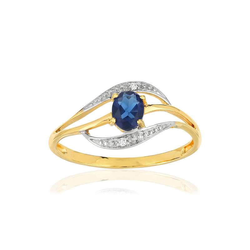 Bague or 375 2 tons saphir ovale et diamants - vue 1