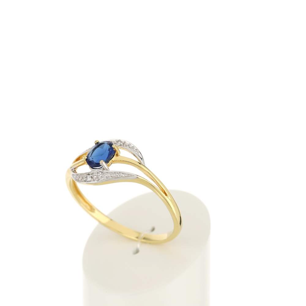 Bague or 375 2 tons saphir ovale et diamants - vue 3