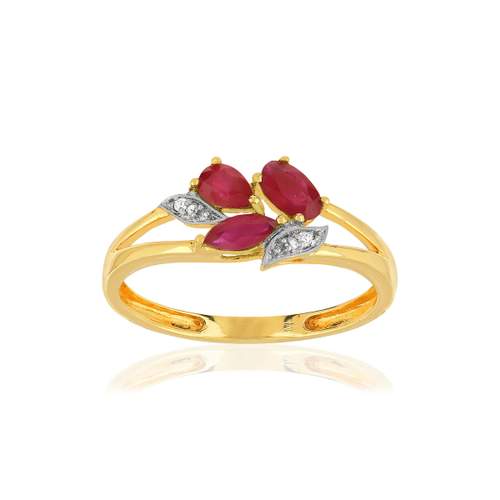Bague or 375 2 tons rubis et diamants