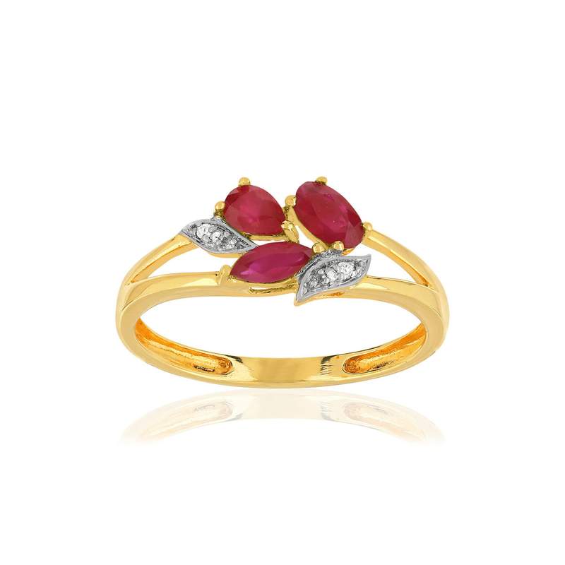 Bague or 375 2 tons rubis et diamants - vue 1