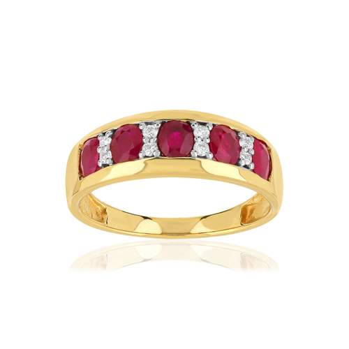 Bague or 750 2 tons rubis et diamants