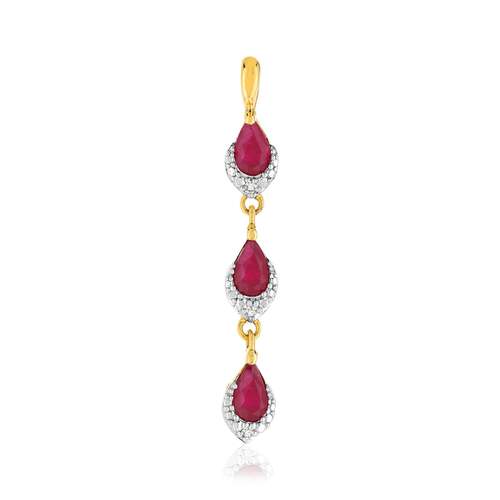 Pendentif or 375 2 tons rubis et diamants
