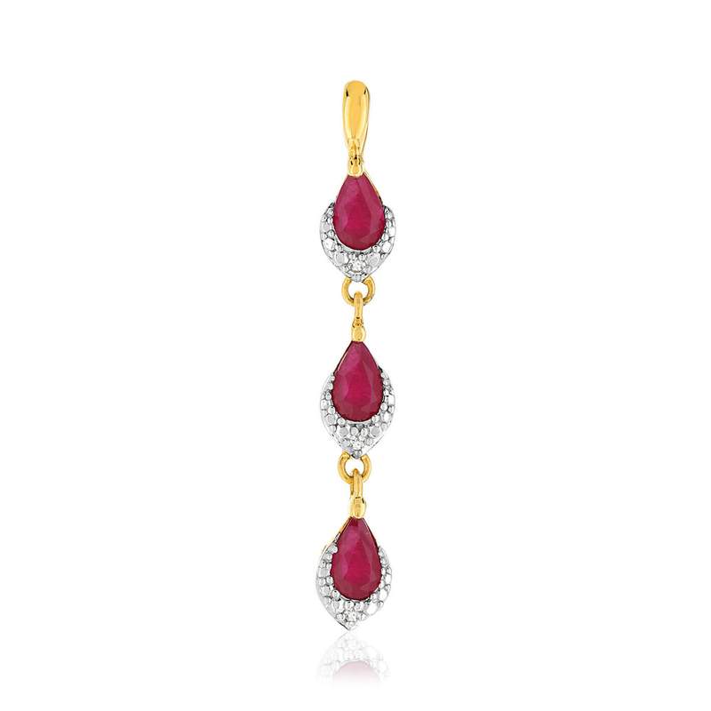 Pendentif or 375 2 tons rubis et diamants - vue 1