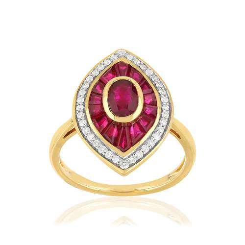 Bague or 750 2 tons marquise rubis et diamants