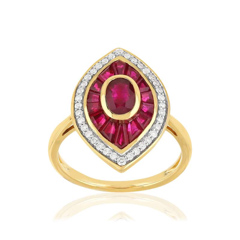 Bague or 750 2 tons marquise rubis et diamants - vue 1