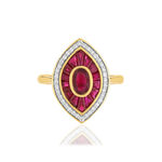 Bague or 750 2 tons marquise rubis et diamants - vue 3