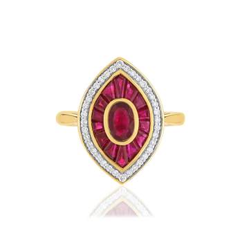 Ring in gold 750 2 tone marquise ruby and diamonds