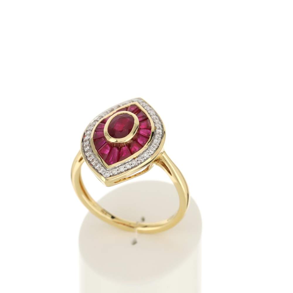 Bague or 750 2 tons marquise rubis et diamants - vue 2