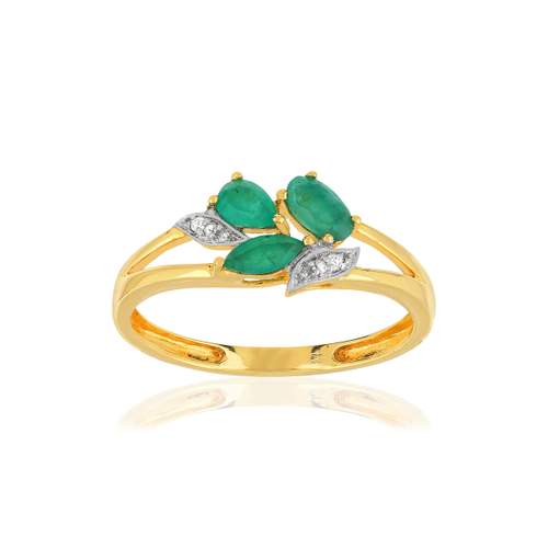 Bague or 375 2 tons émeraudes et diamants