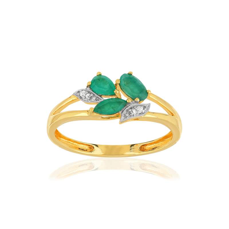 Bague or 375 2 tons émeraudes et diamants - vue 1