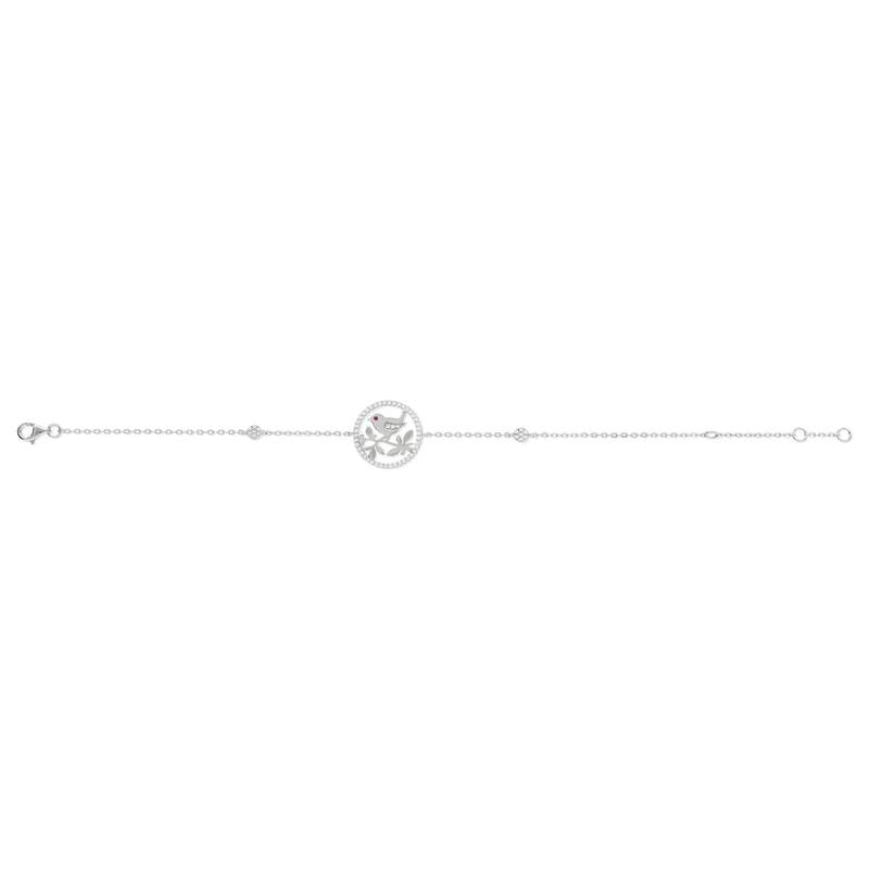 Bracelet argent 925 oiseau zirconias blancs et rouge 21 cm - vue 2