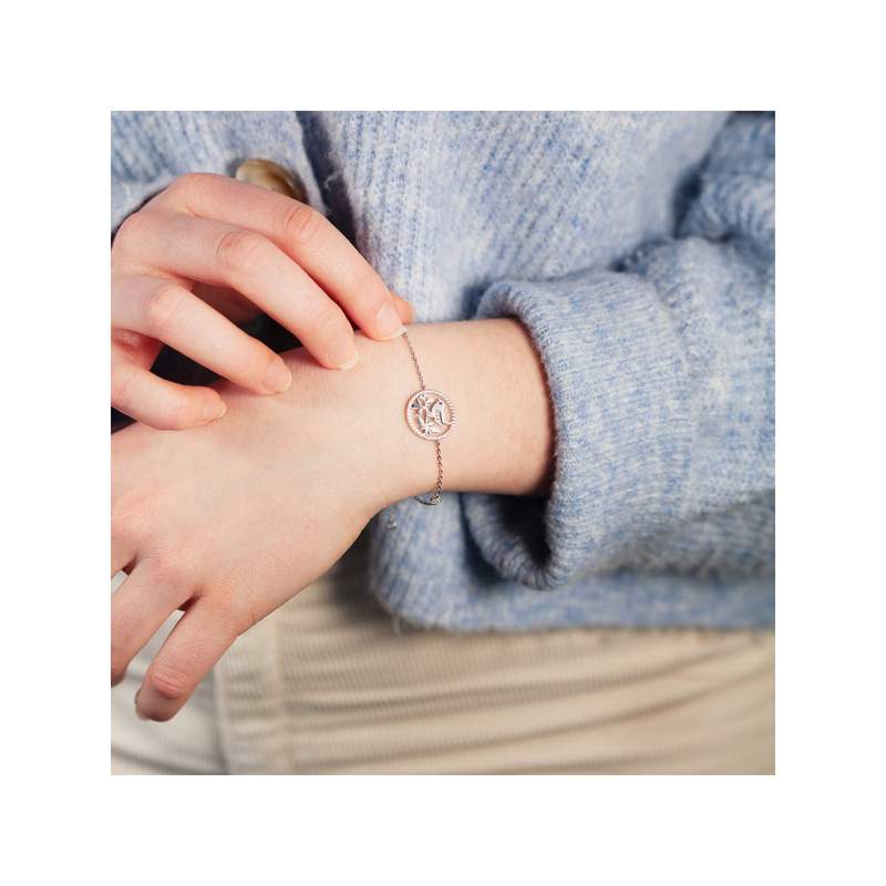 Bracelet argent 925 oiseau zirconias blancs et rouge 21 cm - vue porté 1
