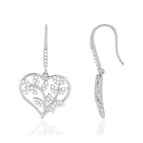 925 silver earrings with heart and zirconia leaf pendants