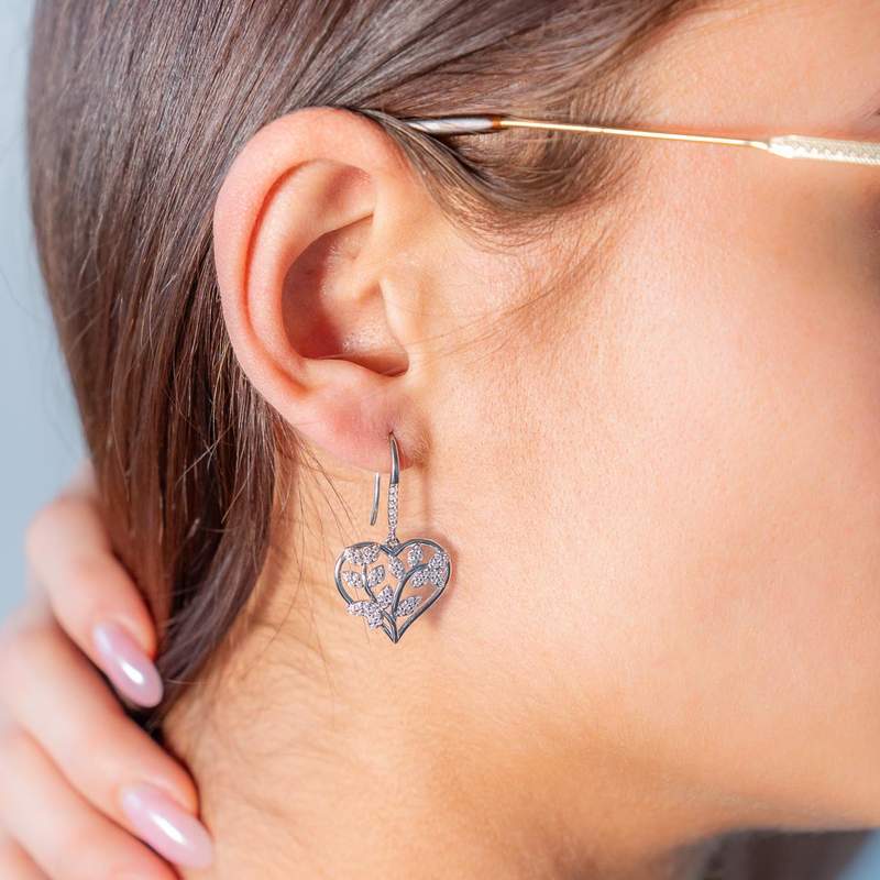 925 silver earrings with hearts and zirconias - view worn 1