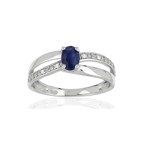 Bague or blanc 375 saphir ovale et diamants