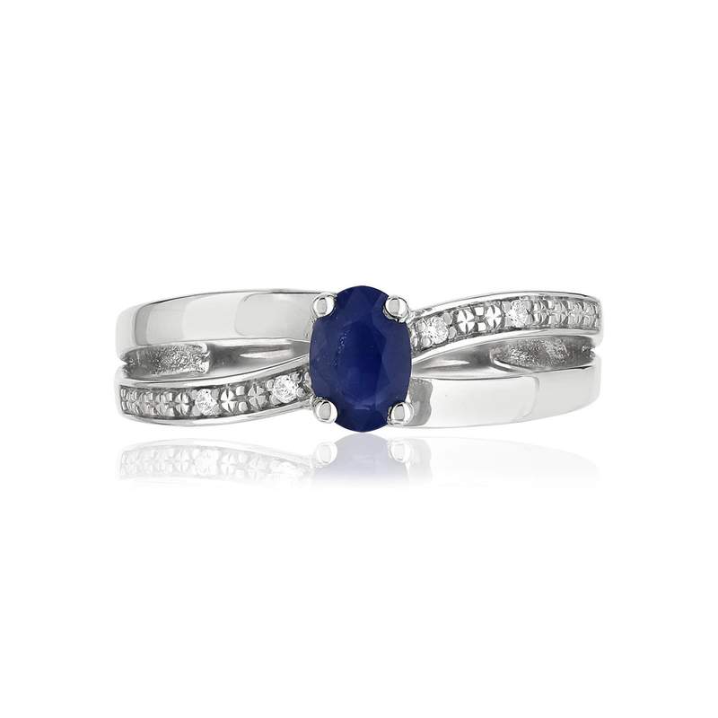 Witgouden ring 375 ovale saffier en diamanten - bekijk 3