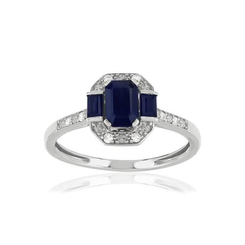 Bague or blanc 750 saphirs rectangulaires et diamants