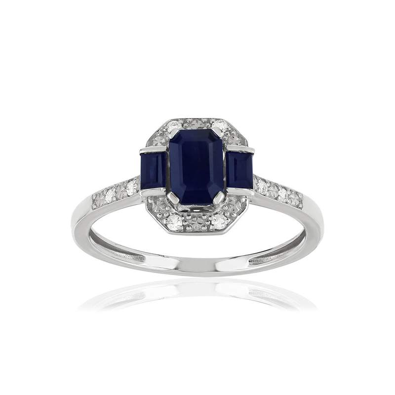 Bague or blanc 750 saphirs rectangulaires et diamants - vue 1