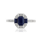 Bague or blanc 750 saphirs rectangulaires et diamants - vue 3