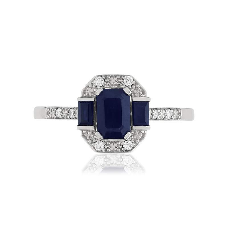 Bague or blanc 750 saphirs rectangulaires et diamants - vue 3