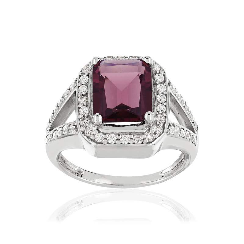 Bague argent 925 rectangle zirconias violet et blancs - vue 1