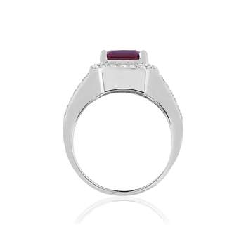925 silver rectangle ring with purple and white zirconias
