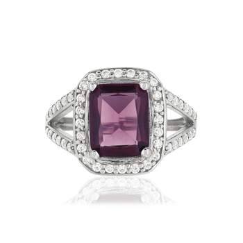 925 silver rectangle ring with purple and white zirconias