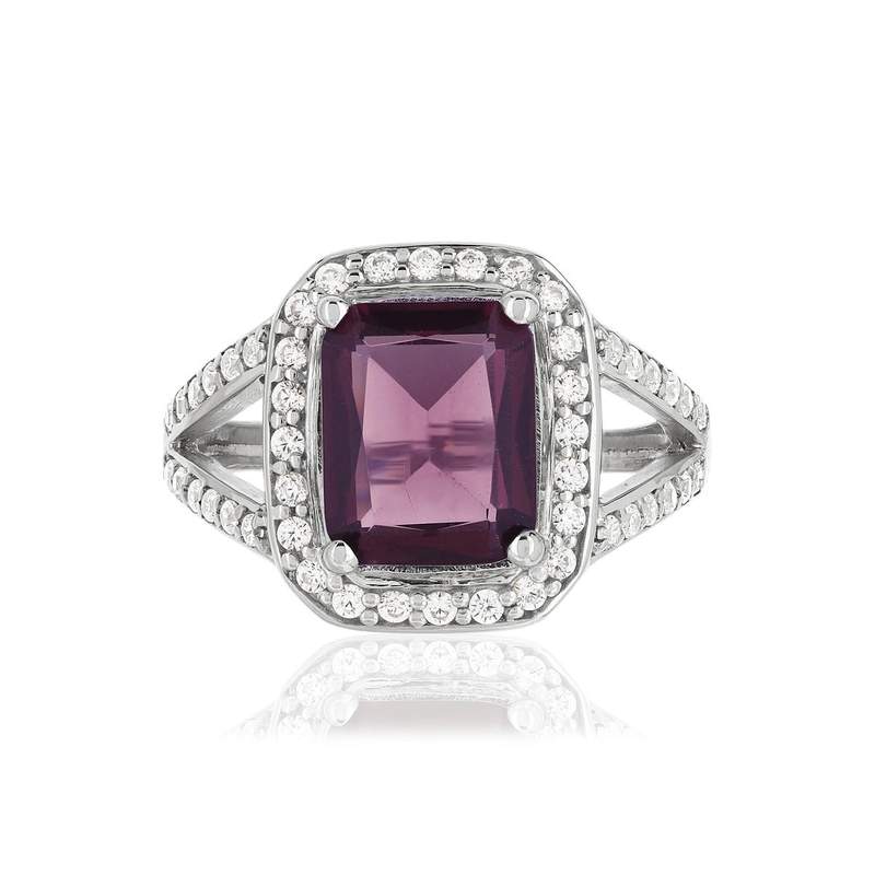Bague argent 925 rectangle zirconias violet et blancs - vue 3