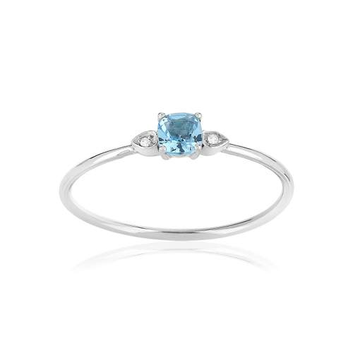 Bague or blanc 375 topaze bleue traitée carrée et diamants