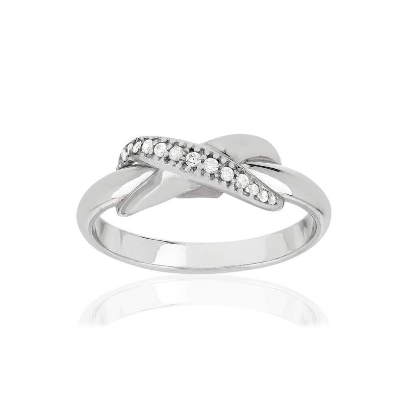 Bague argent 925 croisée zirconias - vue 1