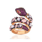 Bague argent 925 rosé serpent zirconias roses et blancs - vue 1
