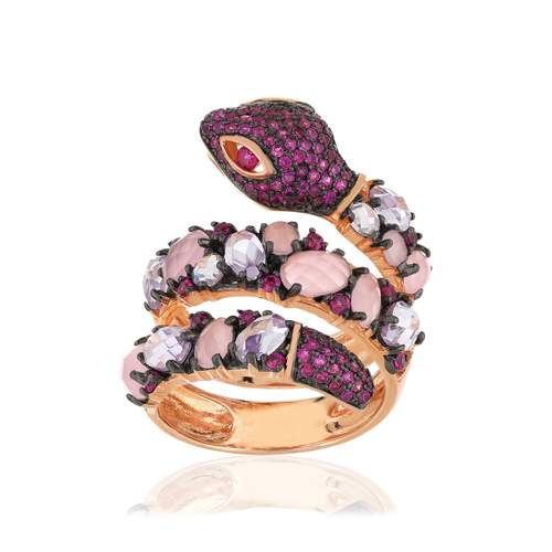 Bague argent 925 rosé serpent zirconias roses et blancs