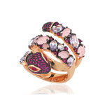 Bague argent 925 rosé serpent zirconias roses et blancs - vue D1