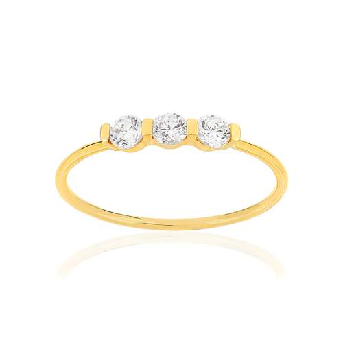 Bague or 375 jaune trio zirconias