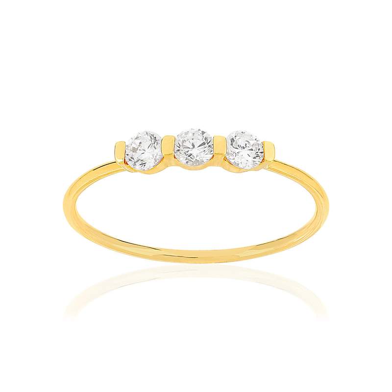 Bague or 375 jaune trio zirconias - vue 1