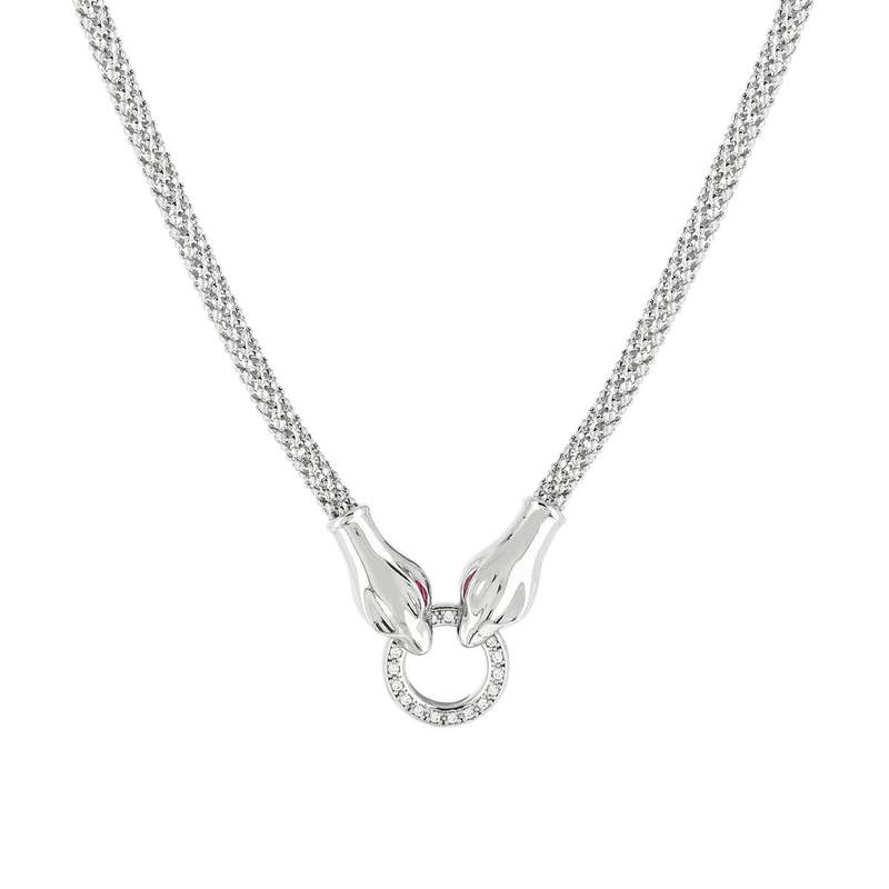 Collier argent 925 serpents et anneau zirconias rouges et blancs 43 cm - vue 1