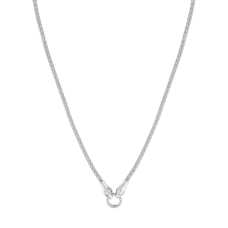 Collier argent 925 serpents et anneau zirconias rouges et blancs 43 cm - vue 2