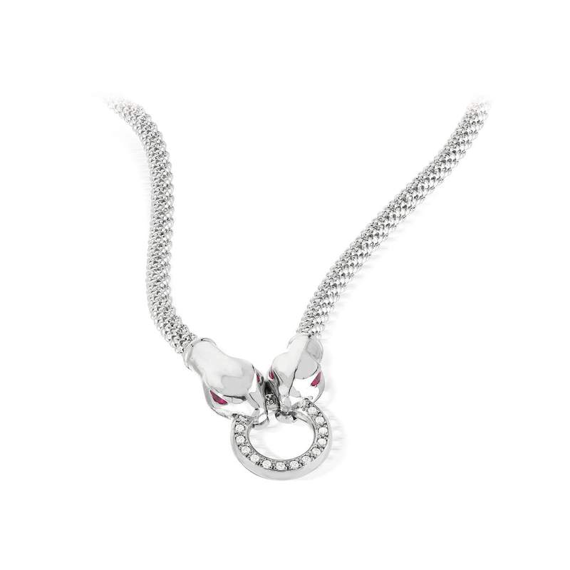 Collier argent 925 serpents et anneau zirconias rouges et blancs 43 cm - vue 4
